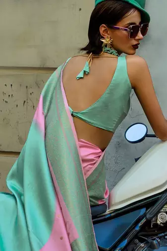 pink ethnic motifs zari banarasi saree