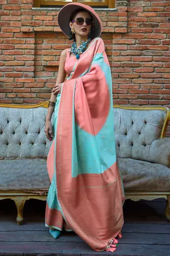 blue ethnic motifs saree