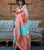 blue ethnic motifs saree