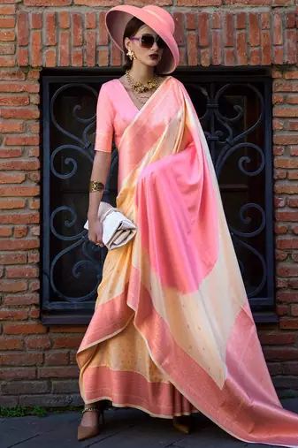 cream ethnic motifs zari banarasi saree