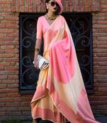 cream ethnic motifs zari banarasi saree