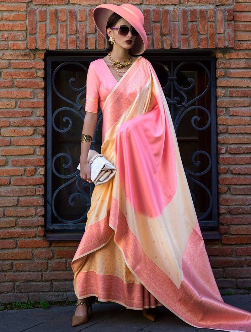 cream ethnic motifs zari banarasi saree