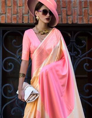 cream ethnic motifs zari banarasi saree 2