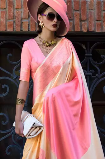 cream ethnic motifs zari banarasi saree