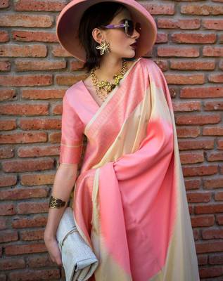 cream ethnic motifs zari banarasi saree 3