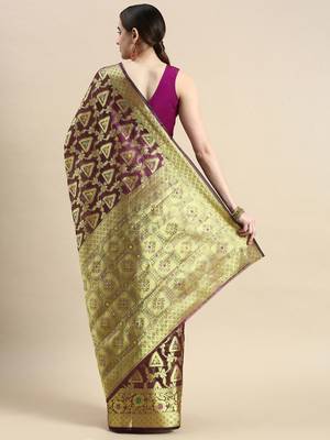 purple woven design ethnic motifs zari organza saree 3