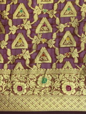 purple woven design ethnic motifs zari organza saree 4