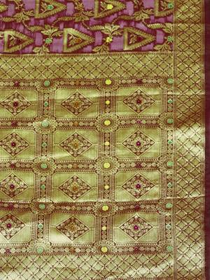 purple woven design ethnic motifs zari organza saree 5