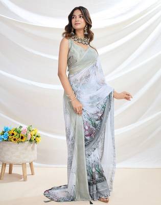 white zari pure georgette designer saree 2
