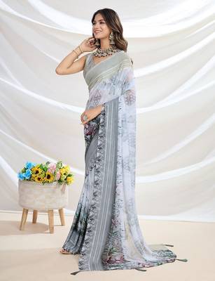 white zari pure georgette designer saree 3