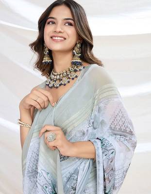 white zari pure georgette designer saree 5