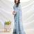 blue embroidered pure georgette designer saree