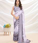 grey embroidered pure georgette saree