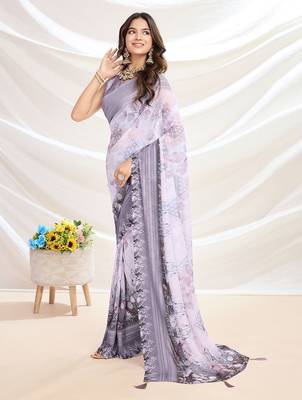 grey embroidered pure georgette saree 2