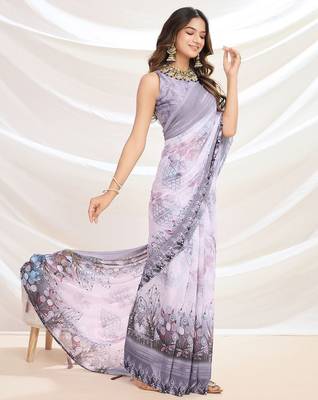 grey embroidered pure georgette saree 4