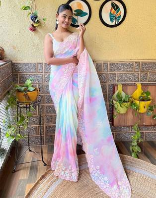 pink embellished sequinned  saree 1