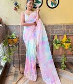 pink embellished sequinned  saree