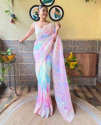 pink embellished sequinned  saree 2
