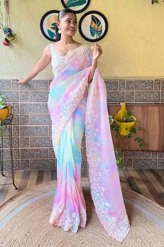 pink embellished sequinned  saree