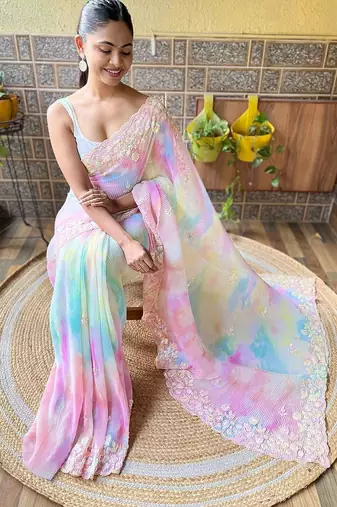 pink embellished sequinned  saree