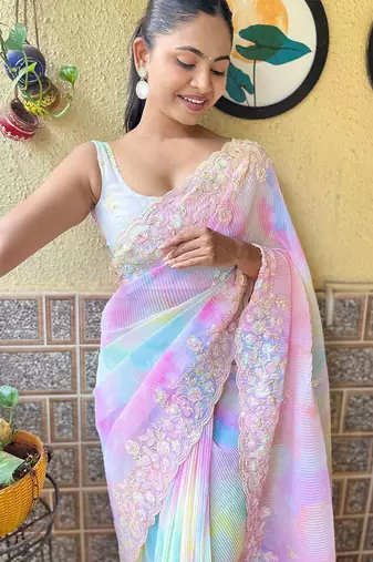 pink embellished sequinned  saree