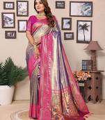 purple woven design zari silk blend designer banarasi saree