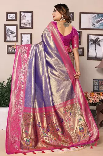 purple woven design zari silk blend designer banarasi saree