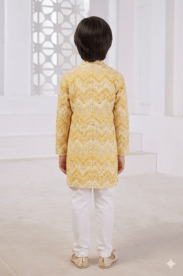 boys yellow printed cotton kurta pajama set 2