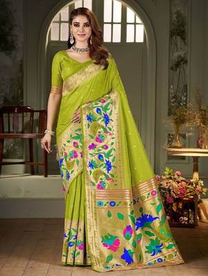 green woven design zari kanjeevaram saree 1