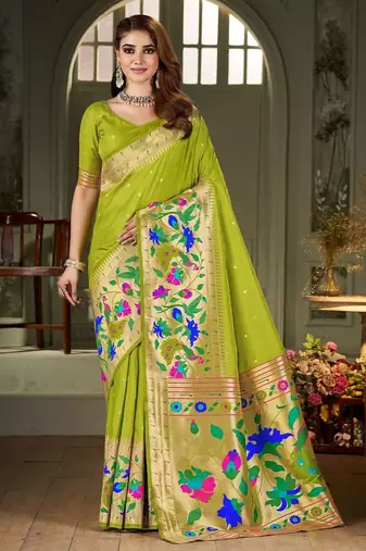 green woven design zari kanjeevaram saree