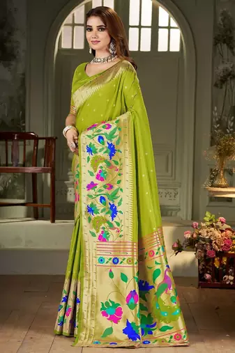 green woven design zari kanjeevaram saree