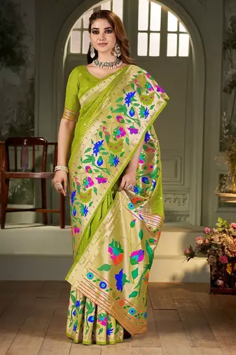 green woven design zari kanjeevaram saree