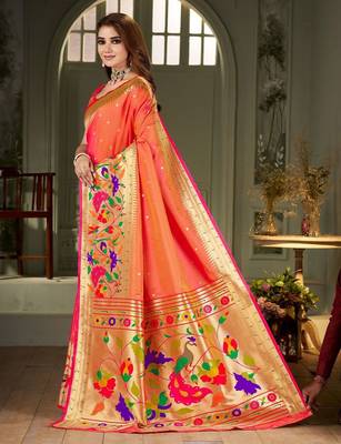 peach woven design zari kanjeevaram saree 2