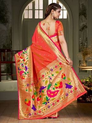 peach woven design zari kanjeevaram saree 3