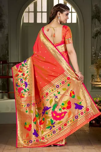 peach woven design zari kanjeevaram saree