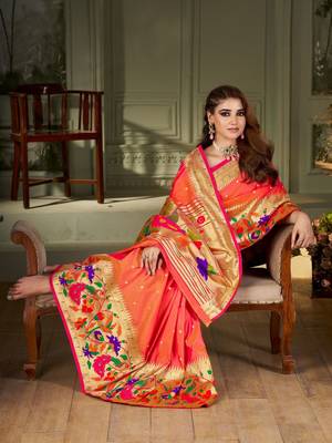 peach woven design zari kanjeevaram saree 4