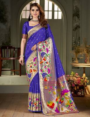 blue woven design zari kanjeevaram silk saree 1