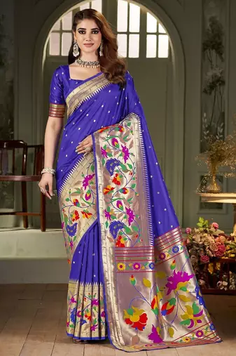 blue woven design zari kanjeevaram silk saree