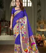 blue woven design zari kanjeevaram silk saree