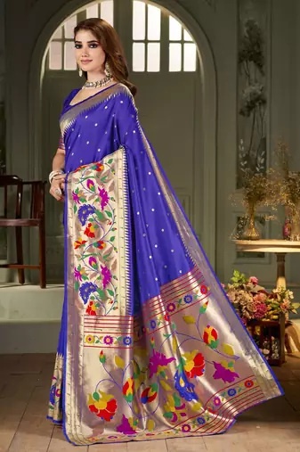 blue woven design zari kanjeevaram silk saree