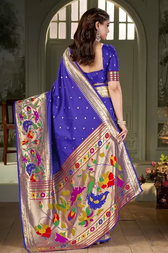 blue woven design zari kanjeevaram silk saree