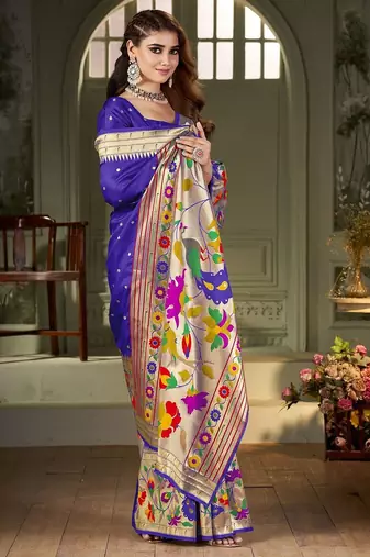 blue woven design zari kanjeevaram silk saree