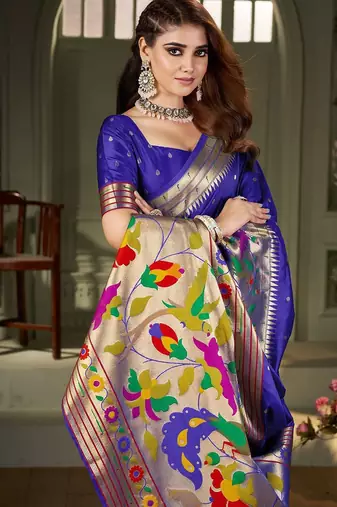 blue woven design zari kanjeevaram silk saree