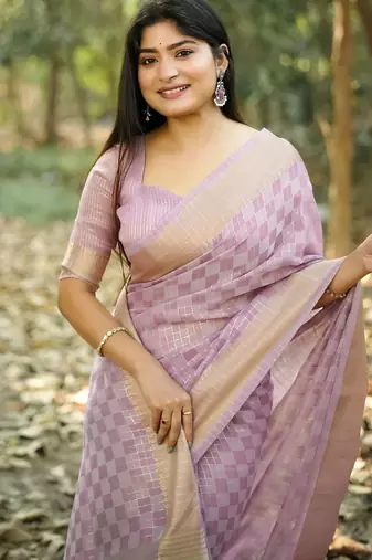 lavender checked zari silk blend saree