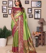 green woven design zari silk blend designer banarasi saree