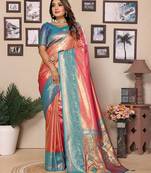 pink woven design zari silk blend designer banarasi saree