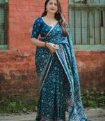 teal floral saree