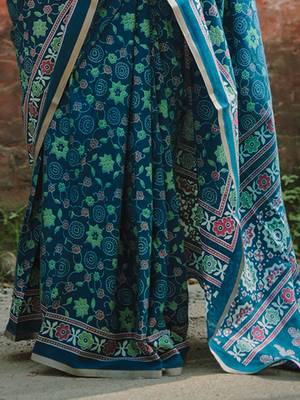 teal floral saree 5