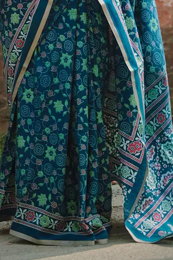 teal floral saree
