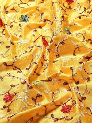 yellow yellow & red floral embroidered silk cotton saree 5